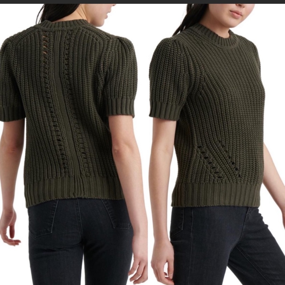 Lucky Brand Army Green Puff sleeve sweater